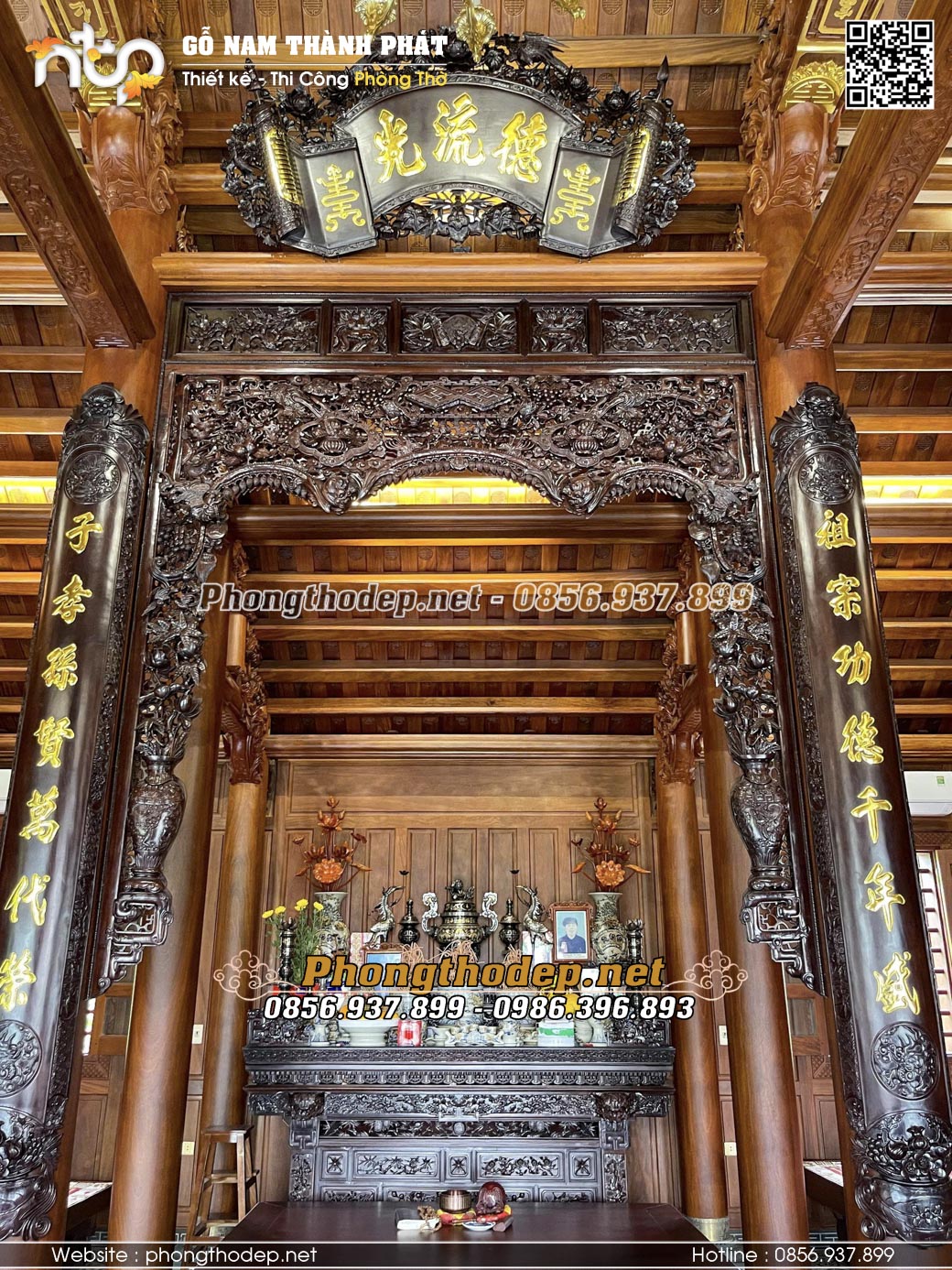 Nội thất nhà gỗ 3 gian 2 chái tại Vĩnh phúc